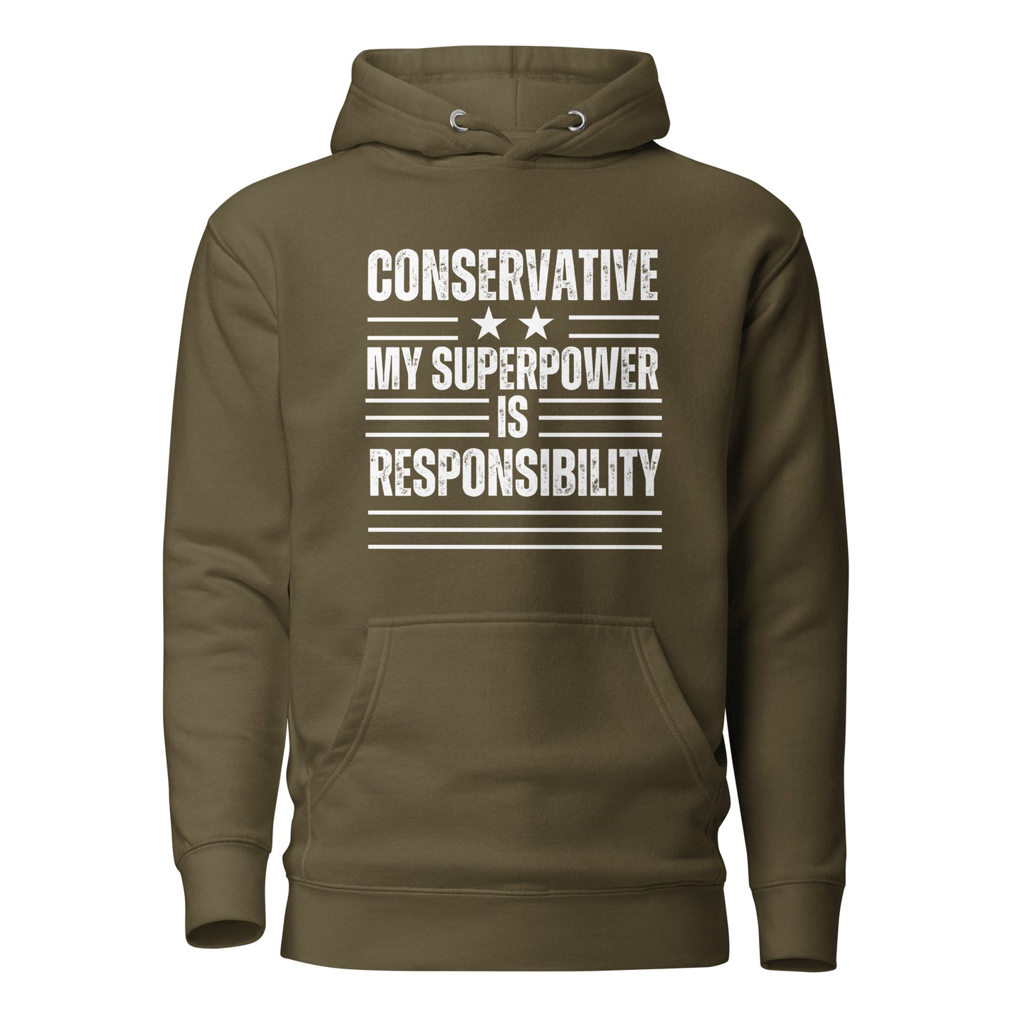 "CONSERVATIVE MY SUPERPPOWER IS RESPONSIBILITY" WHITE VERS. - UNISEX HOODIE