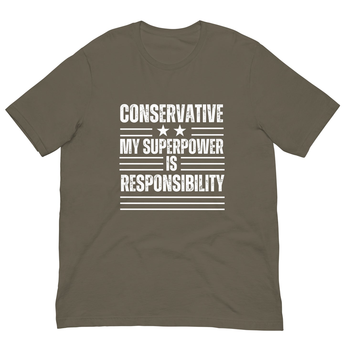"CONSERVATIVE MY SUPERPPOWER IS RESPONSIBILITY" WHITE VERS. - UNISEX T-SHIRT