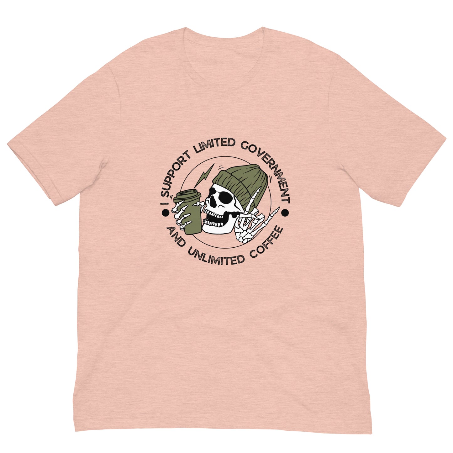 "I SUPPORT LIMITED GOVERNMENT AND UNLIMITED COFFEE" BLACK VERS.- UNISEX T-SHIRT