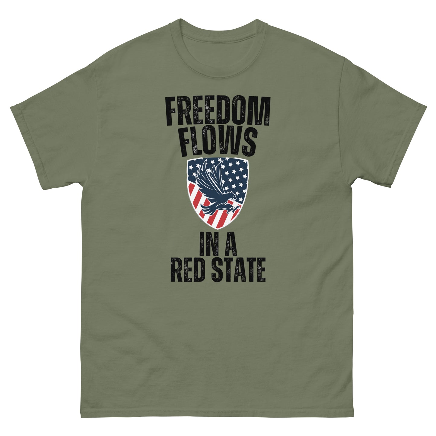 "FREEDOM FLOWS IN A RED STATE" BLACK VERS . - UNISEX T-SHIRT