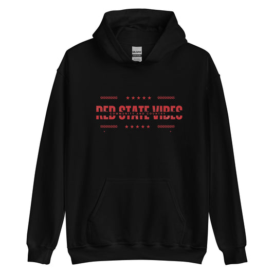 "RED STATE VIBES COMMUNITY AND COUNTRY" RED VERS. - UNISEX HOODIE