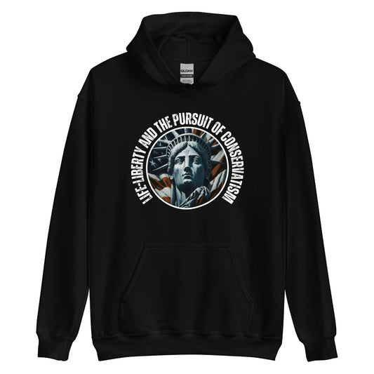 "LIFE-LIBERTY AND THE PURSUIT OF CONSERVATISM" WHITE VERS. -UNISEX HOODIE