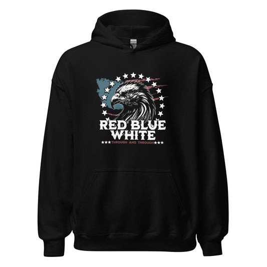 "RED BLUE WHITE THROUGH & THROUGH" WHITE VERS.- UNISEX HOODIE