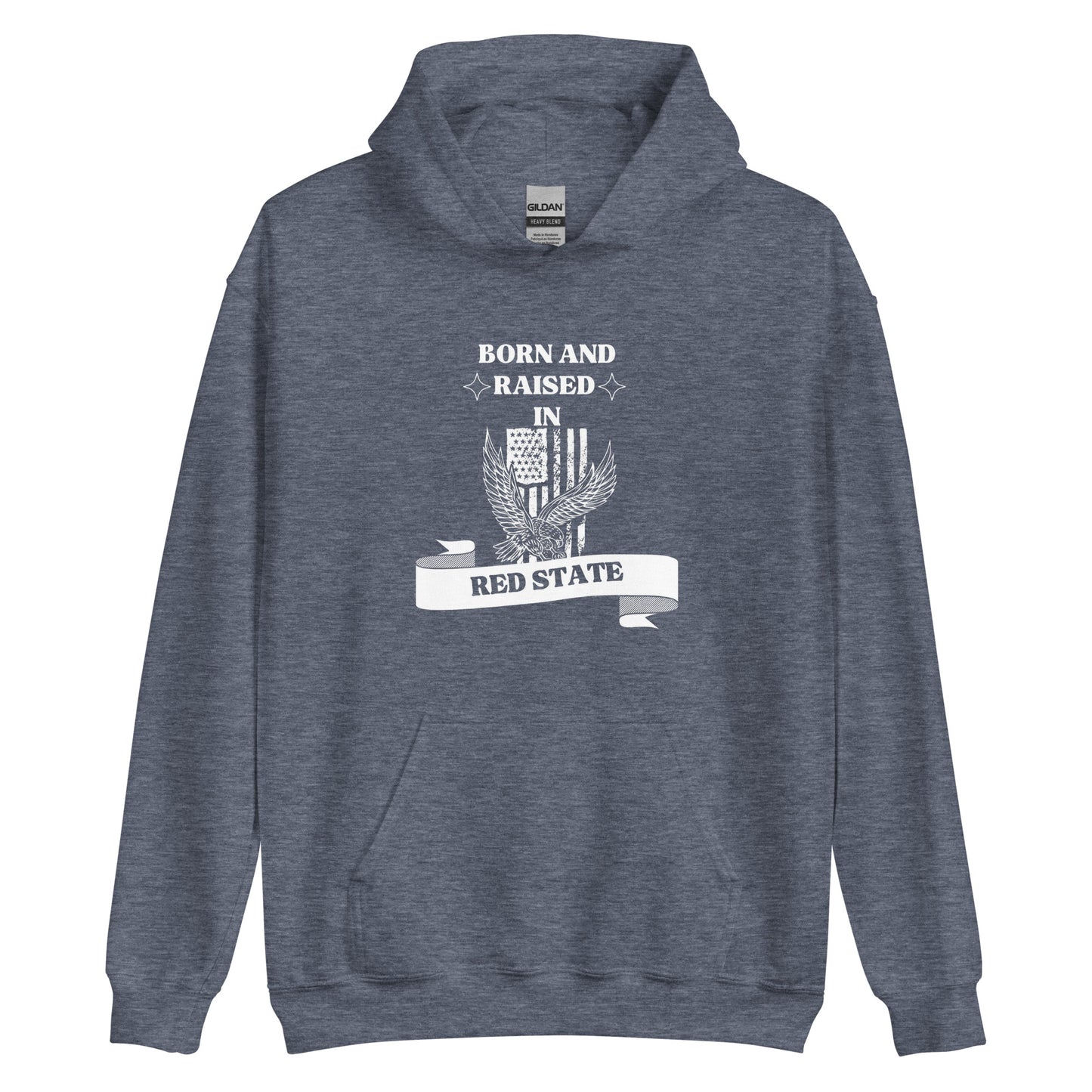 "BORN AND RAISED IN RED STATE" WHITE VERS. - UNISEX HOODIE