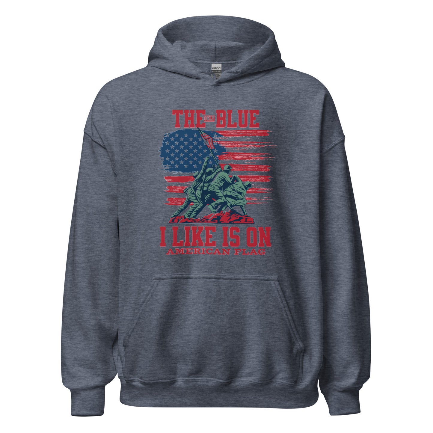 "THE ONLY BLUE I LIKE IS ON AMERICAN FLAG" RED VERS UNISEX HOODIE