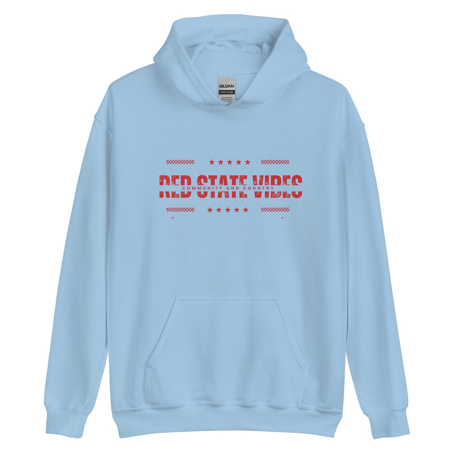 "RED STATE VIBES COMMUNITY AND COUNTRY" RED VERS. - UNISEX HOODIE