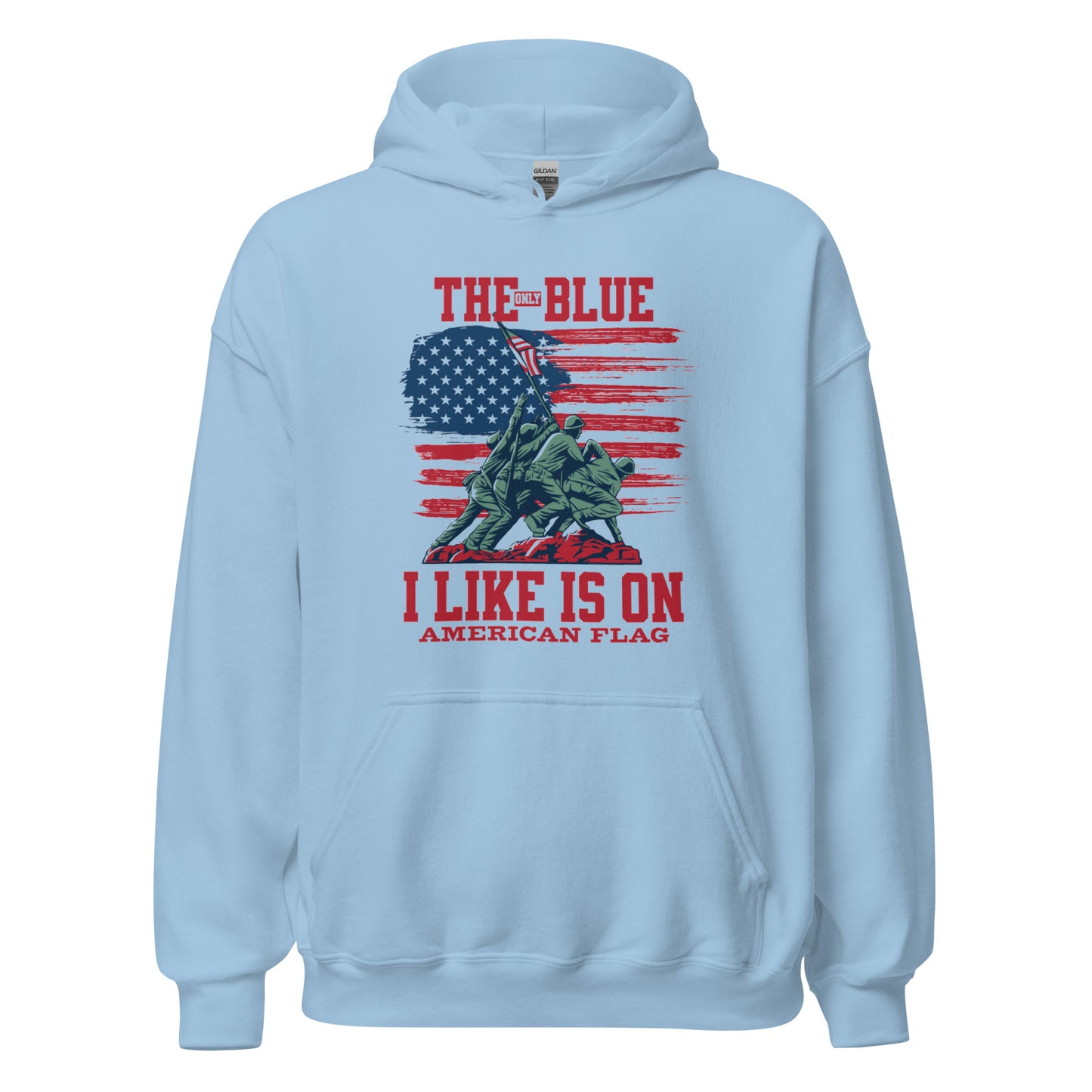 "THE ONLY BLUE I LIKE IS ON AMERICAN FLAG" RED VERS UNISEX HOODIE
