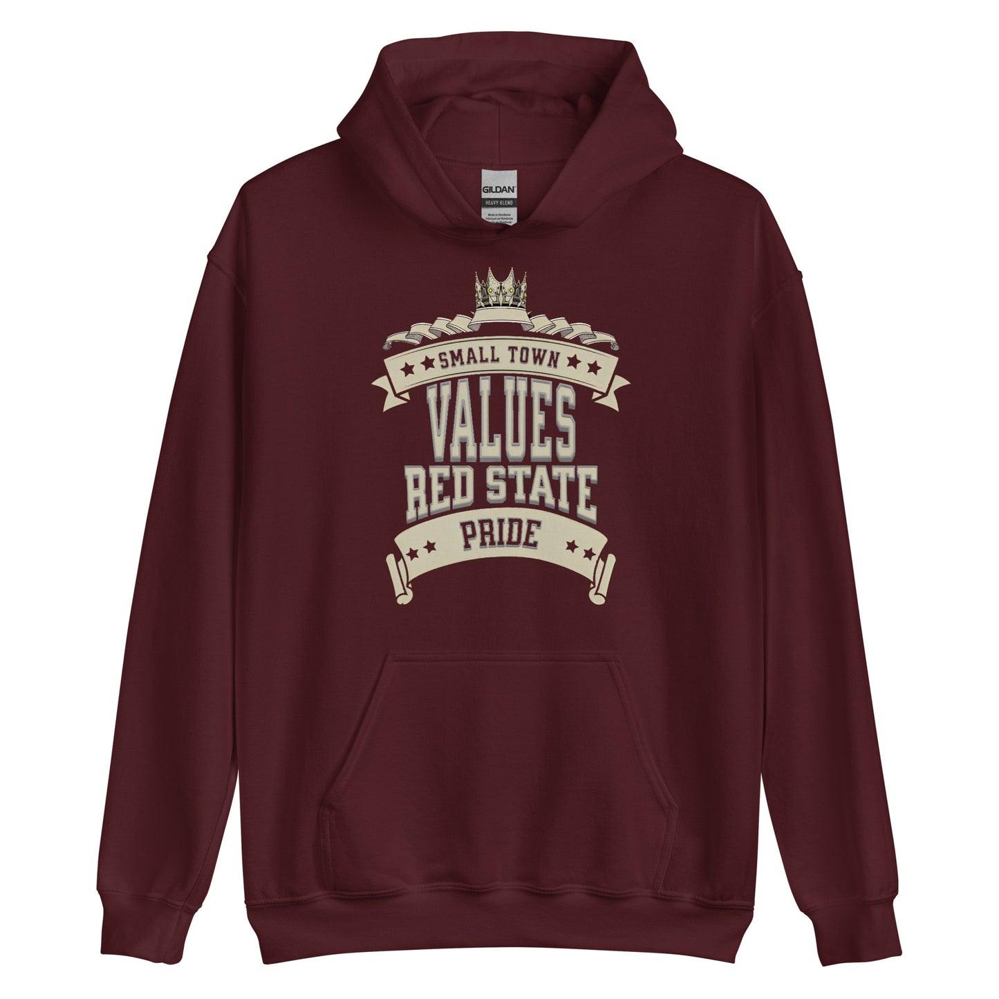 "SMALL TOWN VALUES RED STATE PRIDE". - UNISEX HOODIE