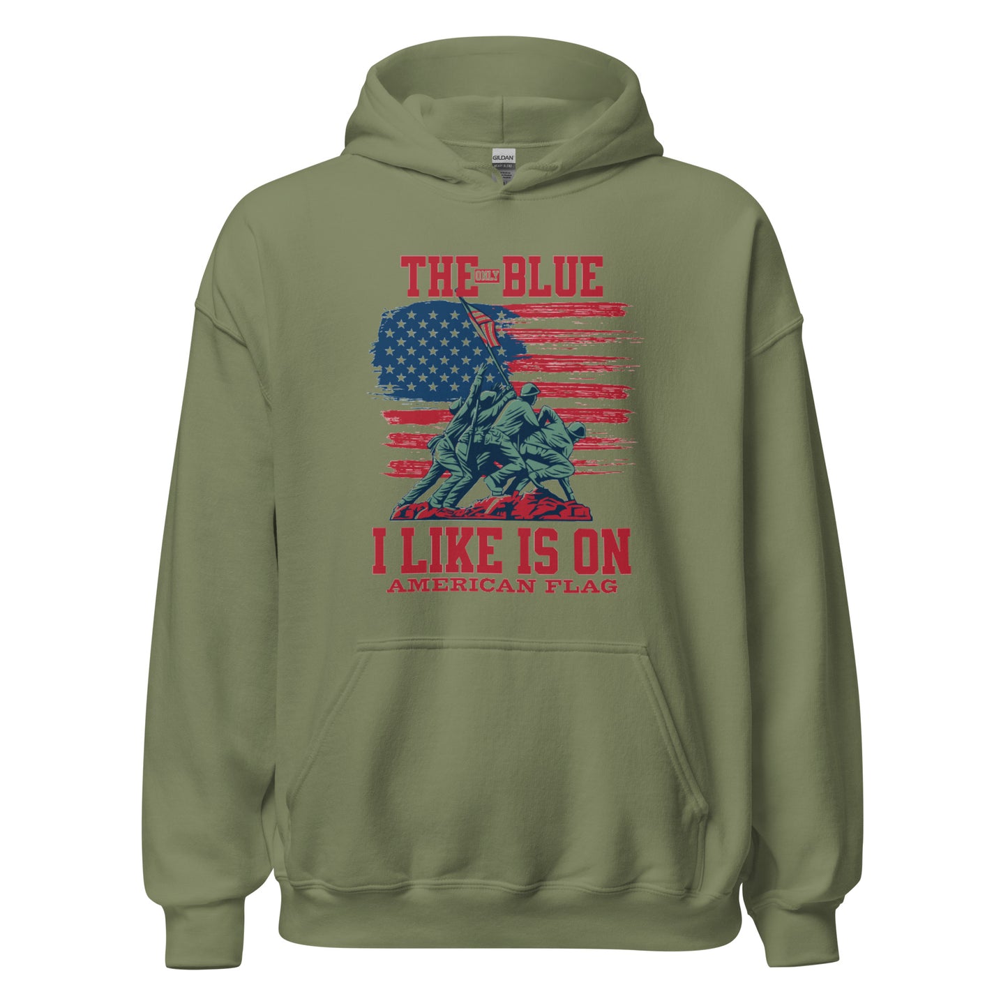 "THE ONLY BLUE I LIKE IS ON AMERICAN FLAG" RED VERS UNISEX HOODIE
