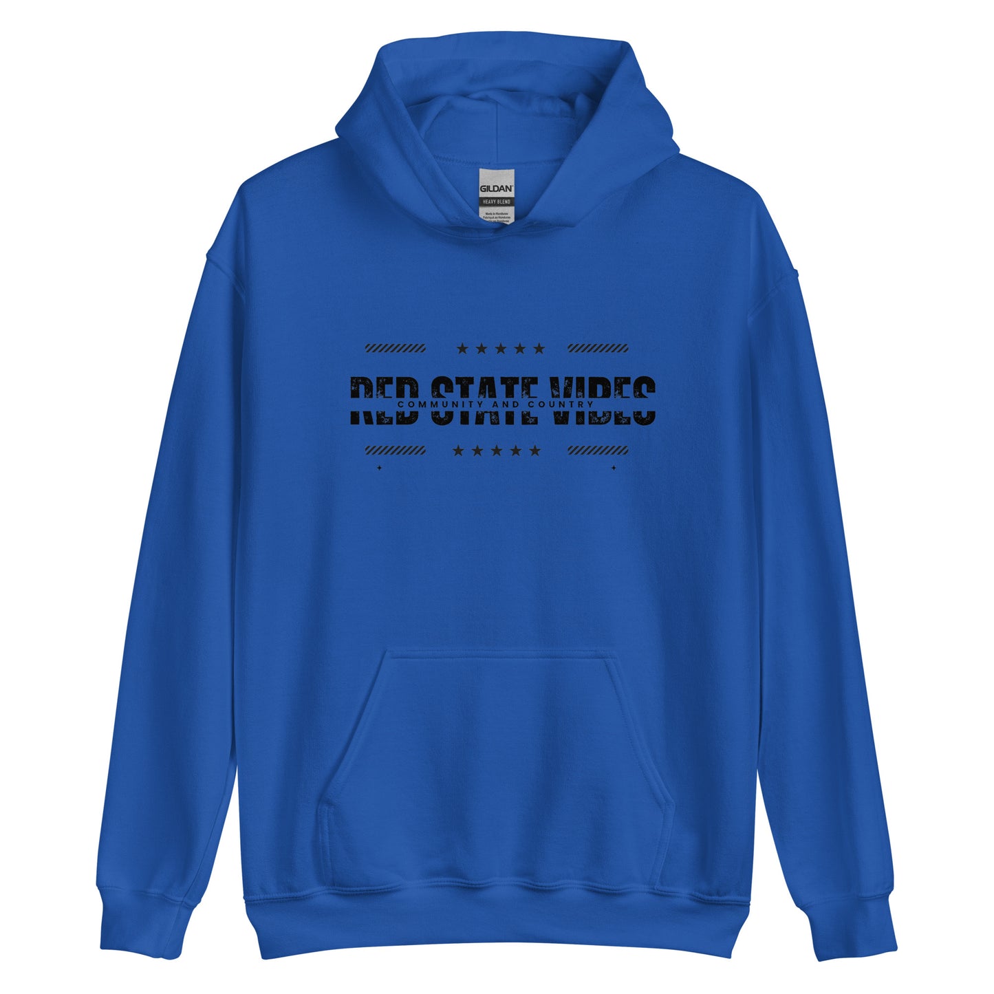 "RED STATE VIBES COMMUNITY AND COUNTRY" BLACK VERS. - UNISEX HOODIE