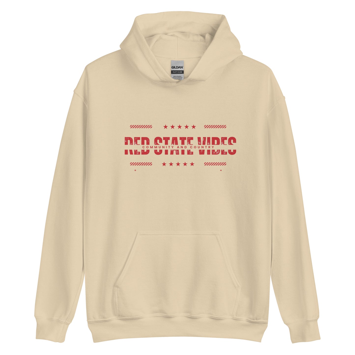 "RED STATE VIBES COMMUNITY AND COUNTRY" RED VERS. - UNISEX HOODIE