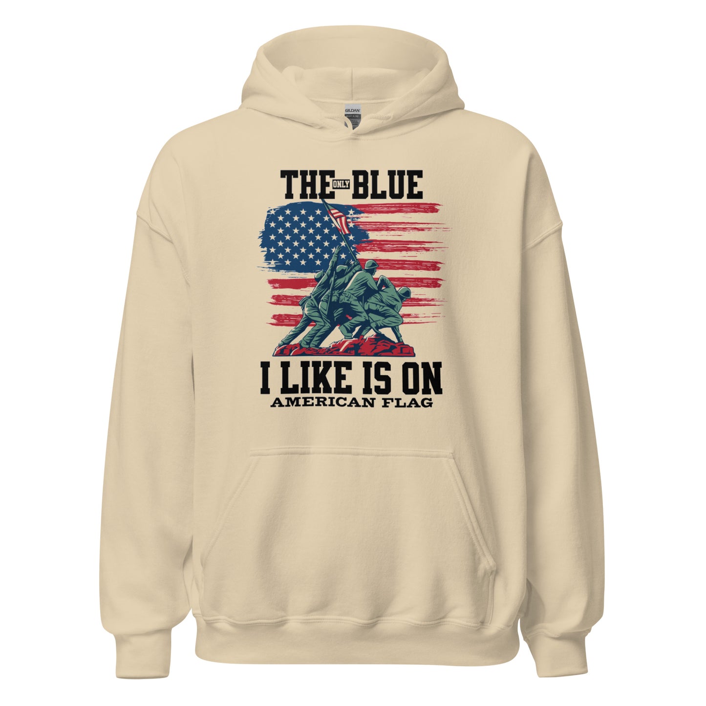 "THE ONLY BLUE I LIKE IS ON AMERICAN FLAG" BLACK VERS UNISEX HOODIE