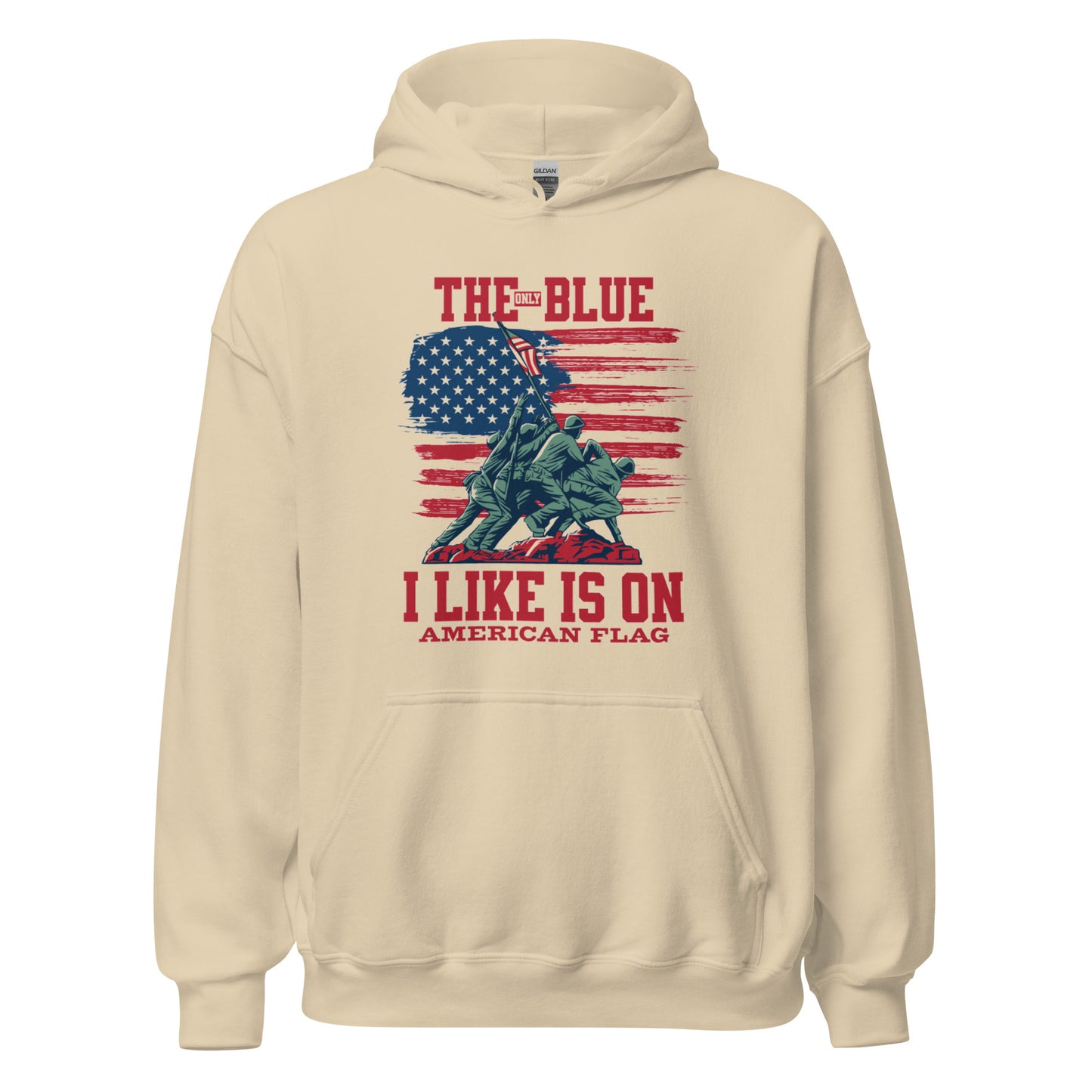 "THE ONLY BLUE I LIKE IS ON AMERICAN FLAG" RED VERS UNISEX HOODIE