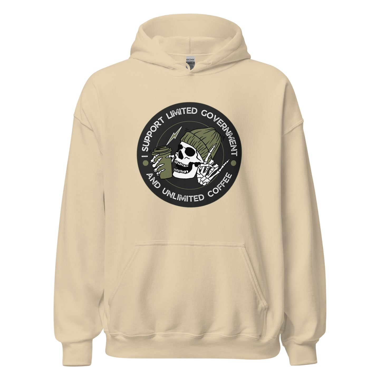 "I SUPPORT LIMITED GOVERNMENT AND UNLIMITED COFFEE" WHITE/BLACK VERS.- UNISEX HOODIE