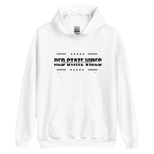 "RED STATE VIBES COMMUNITY AND COUNTRY" BLACK VERS. - UNISEX HOODIE