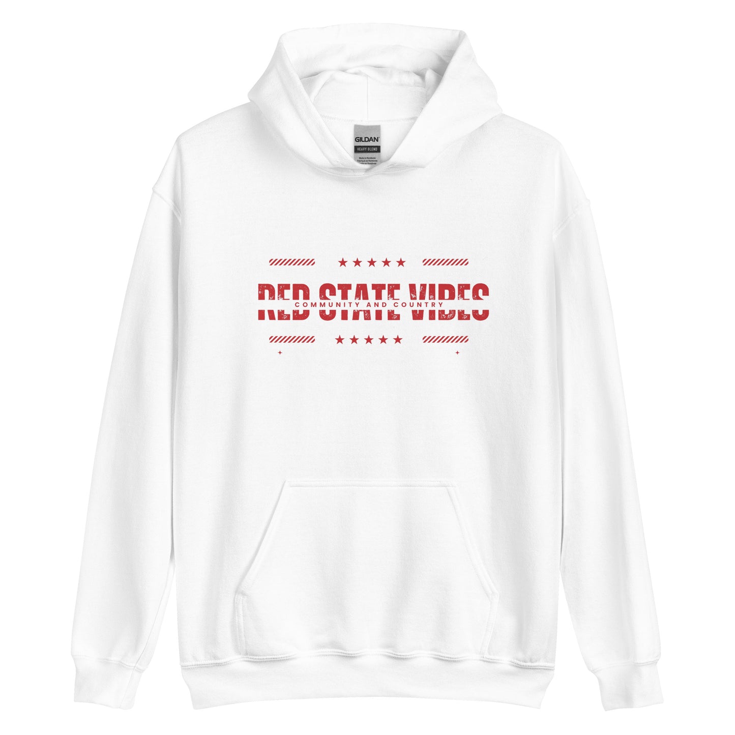 "RED STATE VIBES COMMUNITY AND COUNTRY" RED VERS. - UNISEX HOODIE