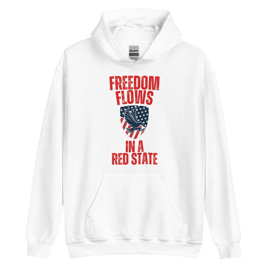 "FREEDOM FLOWS IN A RED STATE" RED VERS. - UNISEX HOODIE