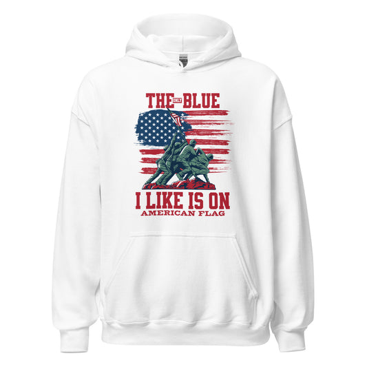 "THE ONLY BLUE I LIKE IS ON AMERICAN FLAG" RED VERS UNISEX HOODIE