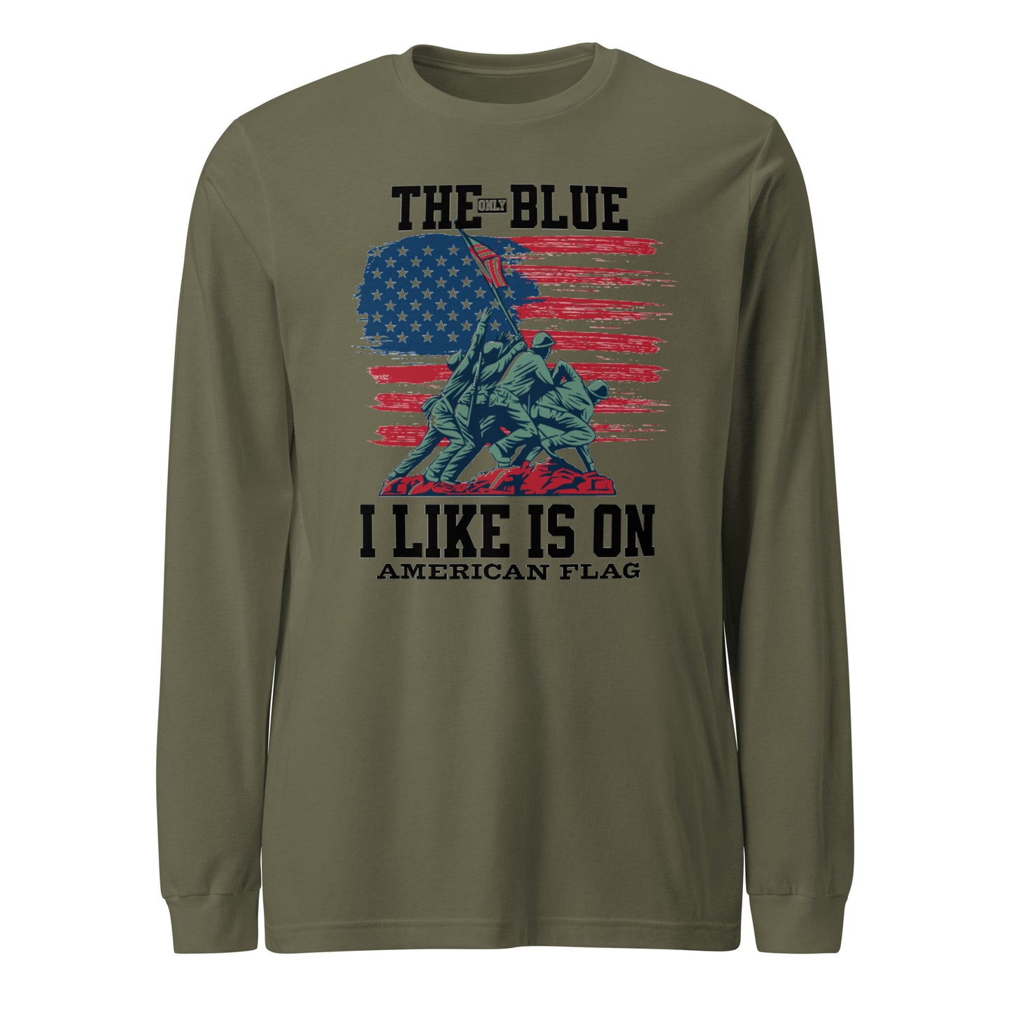 "THE ONLY BLUE I LIKE IS ON AMERICAN FLAG" BLACK VERS.- UNISEX LONG SLEEVE TEE