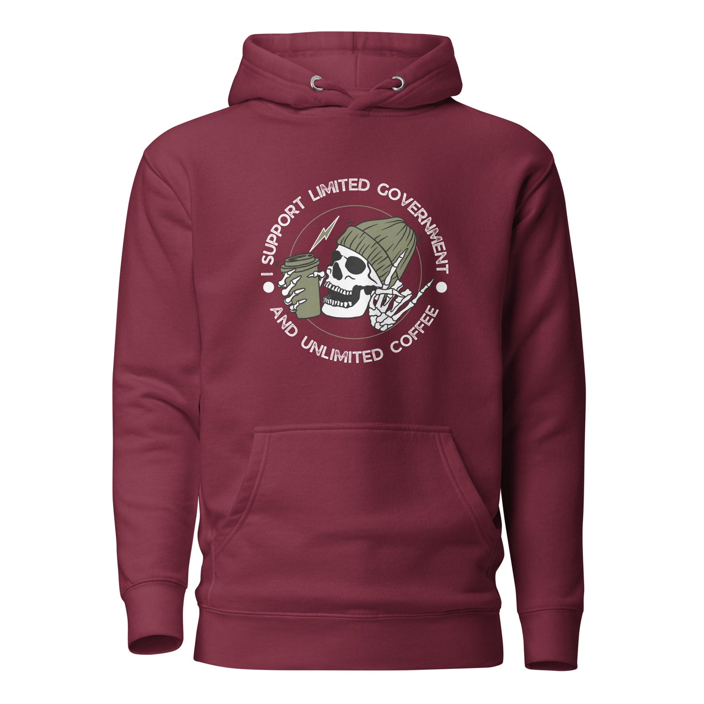 "I SUPPORT LIMITED GOVERNMENT AND UNLIMITED COFFEE" WHITE VERS.- UNISEX HOODIE