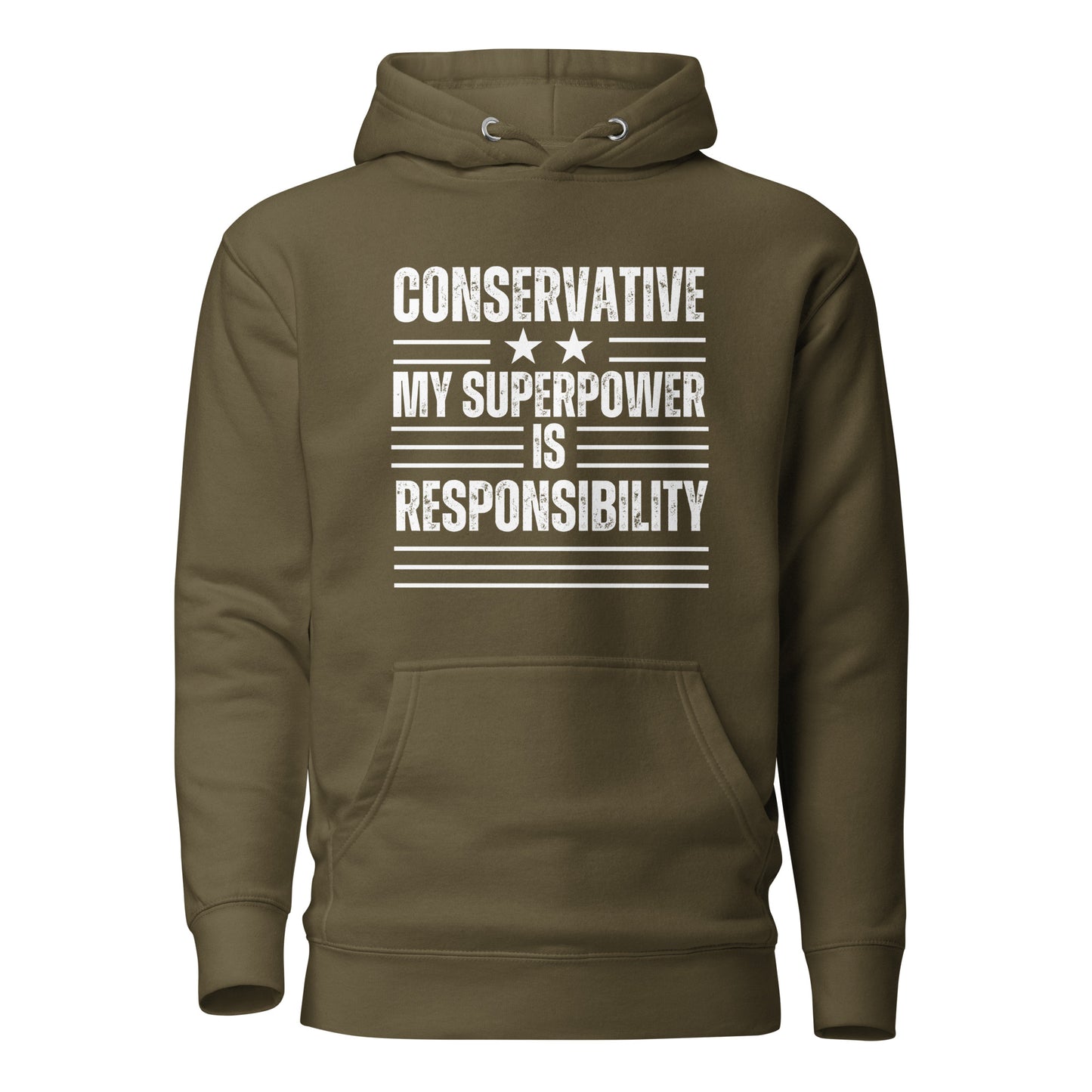 "CONSERVATIVE MY SUPERPPOWER IS  RESPONSIBILITY" WHITE VERS. - UNISEX HOODIE