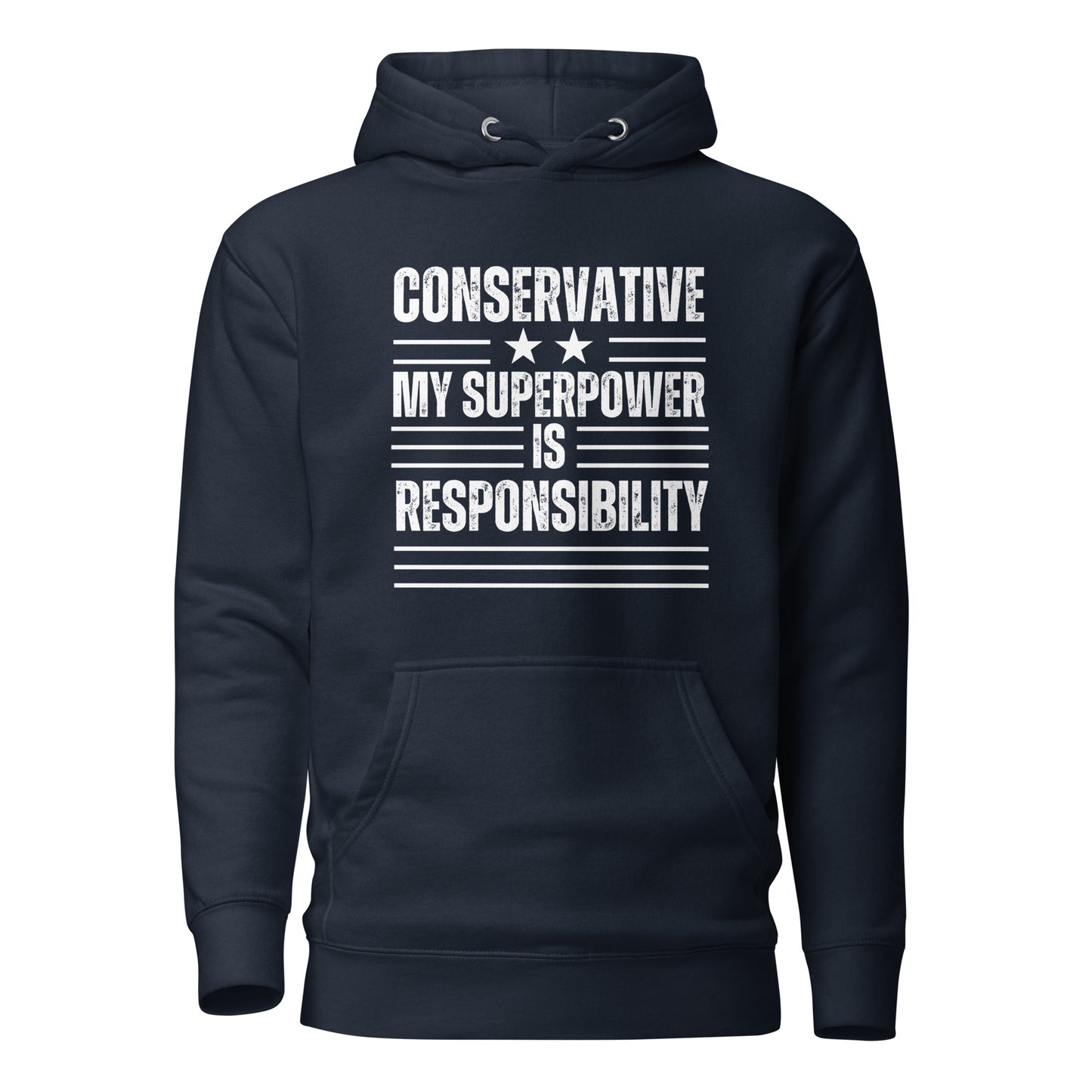 "CONSERVATIVE MY SUPERPPOWER IS  RESPONSIBILITY" WHITE VERS. - UNISEX HOODIE