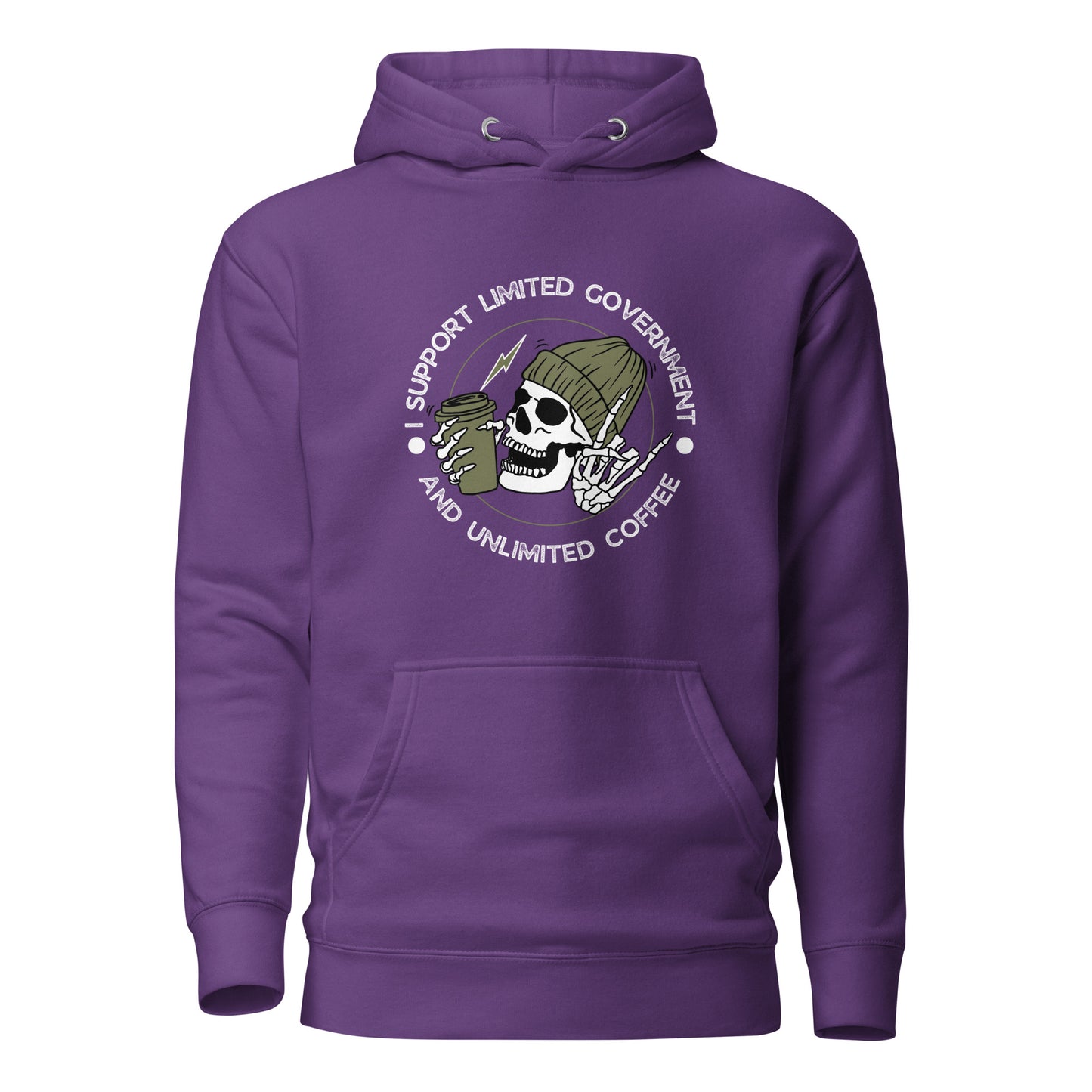 "I SUPPORT LIMITED GOVERNMENT AND UNLIMITED COFFEE" WHITE VERS.- UNISEX HOODIE